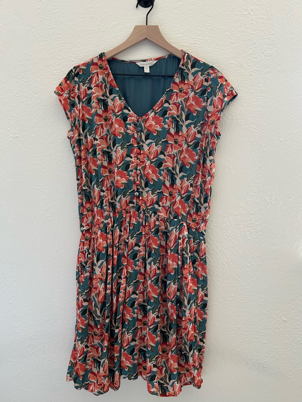 Garnet Hill Floral V-Neck Midi Dress Cottagecore Garden Party Botancial |Size L